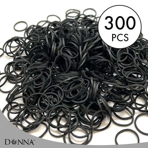 DONNA 300PCS Small Black Rubber Bands - Strong Elastic Hair Ties