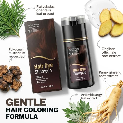 JUANCHI Dark Brown Hair Dye Shampoo 3-in-1 for Gray Hair Coverage - 400ml