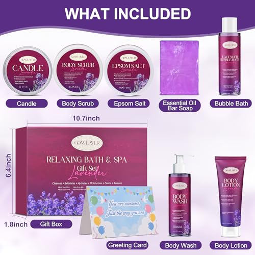 GOWLAVER Spa Gift Set for Women - Relaxing Bath & Body Care Gift Basket with Lavender, Epsom Salt, Lotion & Essential Oils