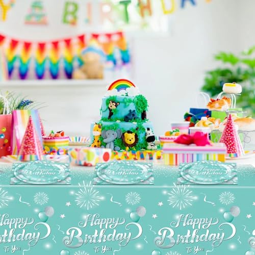 Teal Birthday Decorations Set for 20 - Plates, Napkins & Tablecloth