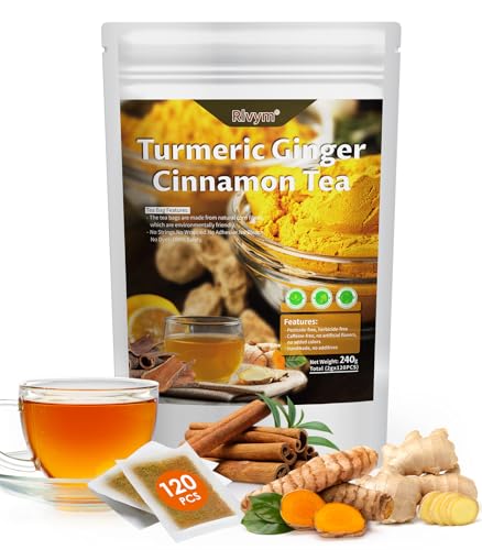 Rlvym Turmeric Ginger Cinnamon Tea Bags - 120 Count, Herbal Blend for Digestion & Immunity Support