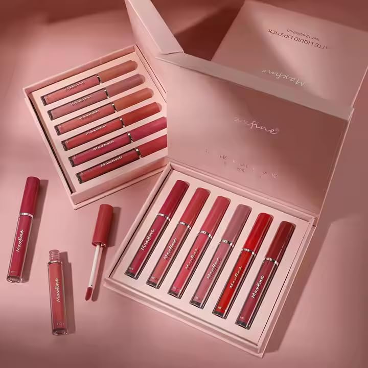 Matte Liquid Lipstick Set - 6 Pcs Moisturizing Plump Lip Gloss for Women | Long-Lasting Red
