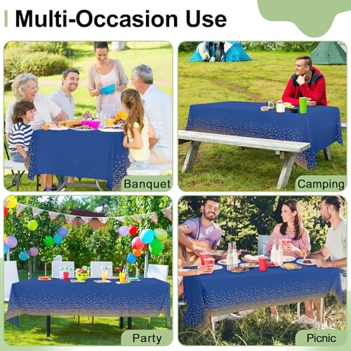 3 Pack Navy Dot Disposable Tablecloths, 54x108 Inch Waterproof