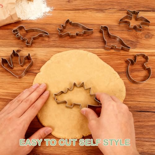 Dinosaur Cookie Cutters Set - 7 Stainless Steel Shapes for Baking