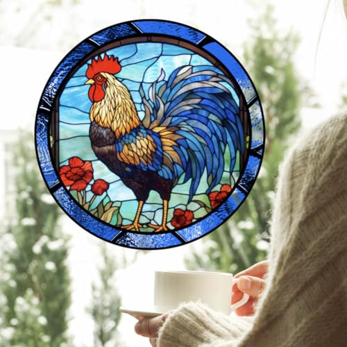 Round Rooster Window Clings - 4 Anti-Collision Decals for Bird Safety