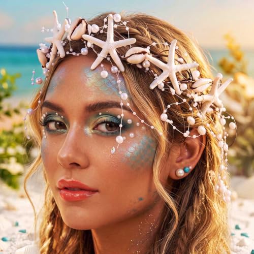 Unicra Mermaid Crown Tiara Headband - Brown Seashell Hair Accessory