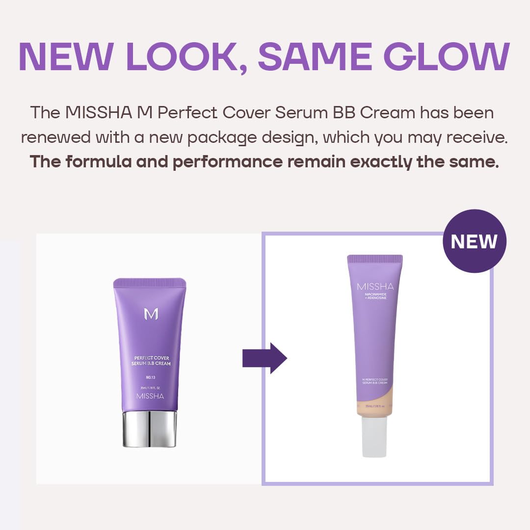 MISSHA M Perfect Cover Serum BB Cream No.23 Natural Beige-Light/Medium with Cool/Neutral Undertone, Skin Tint, Tinted Moisturizer, Skin Care Foundation Makeup, 1.18 Fl oz