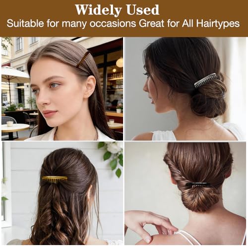 ELLOPH 12 Pack French Hair Combs for Women - Black, White, Brown, Decorative Side Hair Clips for Bridal & Updos, 14 Teeth, Fine & Thin Hair