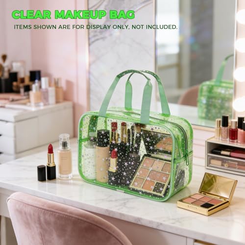 Junesters Green Star Pattern Large Clear Makeup Bag 12x5x8
