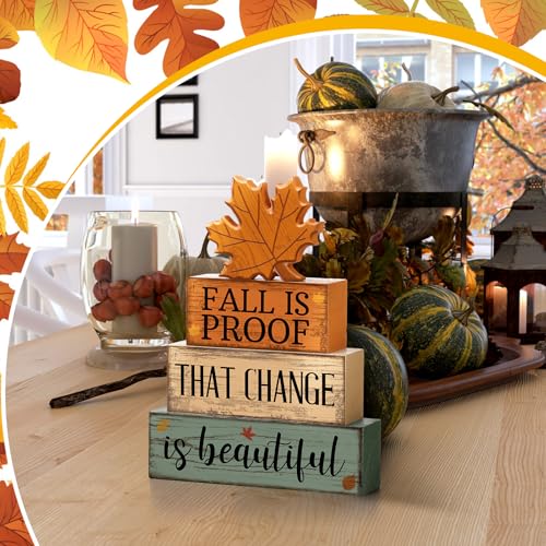 4-Piece Fall Wooden Leaf and Book Decor Set for Thanksgiving
