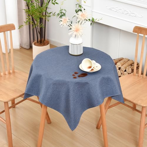 Wolkemer 36x36 Inch Mist Blue Faux Linen Tablecloth - Water Resistant