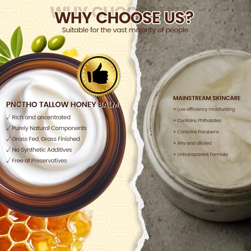 Beef Tallow Balm with Raw Honey – Deep Moisturizer for Face & Body 2.1 OZ