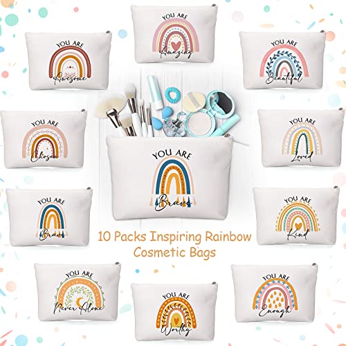 Coume 10 Pcs Aesthetic Rainbow Makeup Bags with Quotes - Travel Organizer