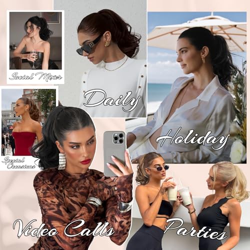 NAYOO Claw Clip Ponytail Extension Black Brown 12" Short Wavy in Hair