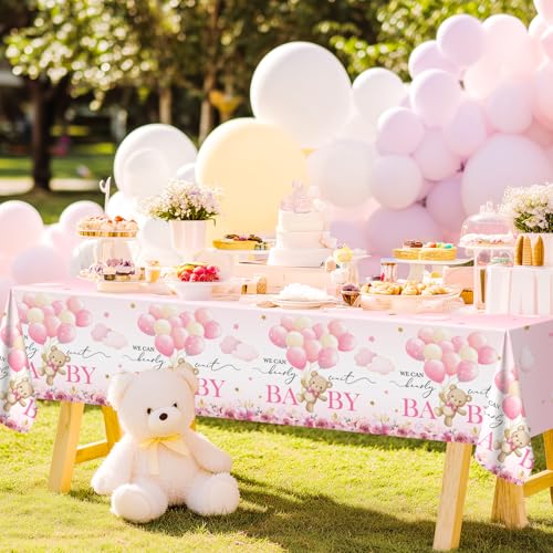 3 Pack Pink Bear Baby Shower Tablecloths – Waterproof & Disposable