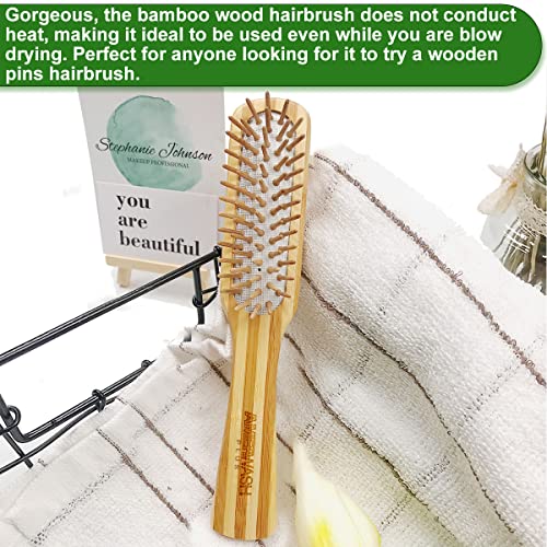 AMERWASH PLUS Bamboo Hair Brush with Cleaning Tool Set, Small Paddle Detangling Brush for Women & Men, Helps Hair Growth & Shine