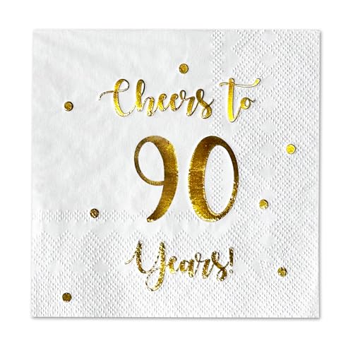 Cheers to 90 Years Cocktail Napkins, 50-Pack - Gold Foil Party Decor