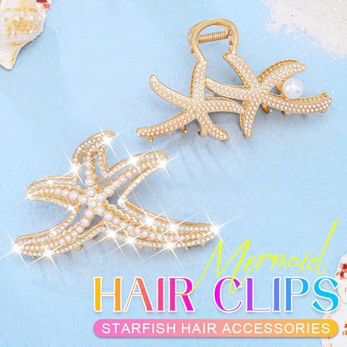 Gold Starfish Claw Clips for Women - Seashell Hair Accessories, Mermaid Style