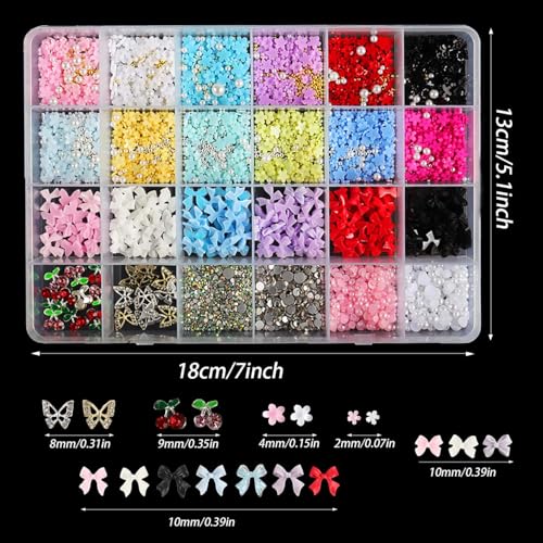 3200PCS Nail Charms Set - 3D Bow, Flower & Pearl Gems for DIY Art