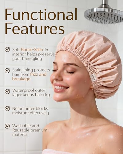 YANIBEST Satin Lined Waterproof Shower Cap for Women - Frizz-Free Hair Protection