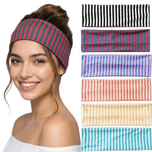 6-Pack Striped Headbands for Women - Soft Non-Slip Hair Accessories