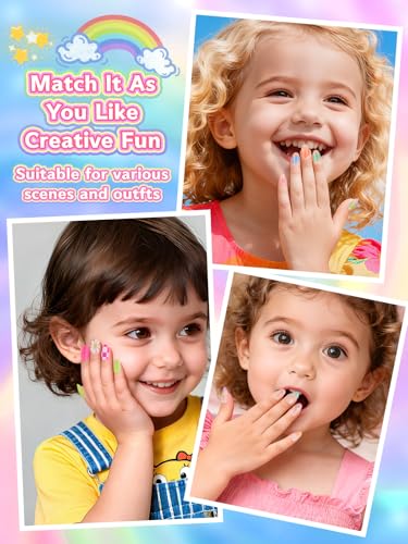 Kalolary 78 Pcs Kids Press-On Nails - Floral/3P Design Fake Nail Set