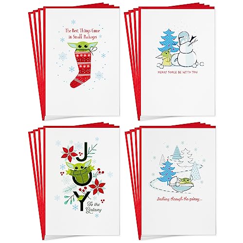 Hallmark Star Wars The Mandalorian Christmas Card Set - 16 Cards Featuring Grogu