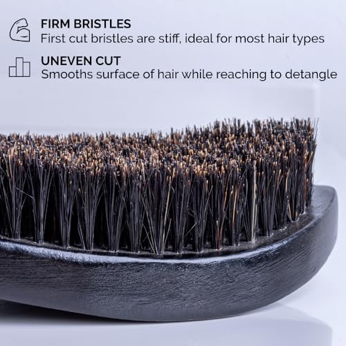 ZEUS Boar Bristle Beard and Hair Brush - Long Handle Beechwood Grooming Brush