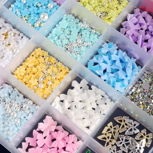 3200PCS Nail Charms Set - 3D Bow, Flower & Pearl Gems for DIY Art