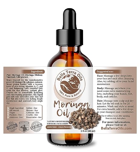 Bella Terra Oils Natural Moringa Seed Oil 2oz - Pure Nourishing Skin & Hair Oil