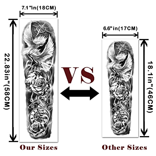 Green Waterproof Full Arm Temporary Tattoos - 16 Sheets for Men & Women
