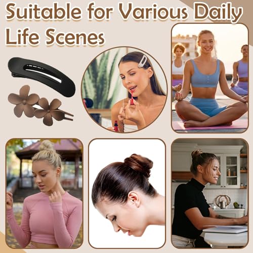 ZUTML 5 Pack Large Flat Hair Clips for Women Girls Brown & White Non-Slip Barrettes