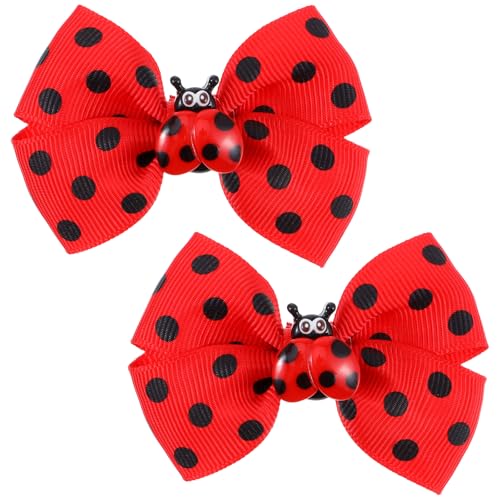 Ladybug Hair Clips for Girls - Red Polka Dot Bow Barrettes (2 Pcs)