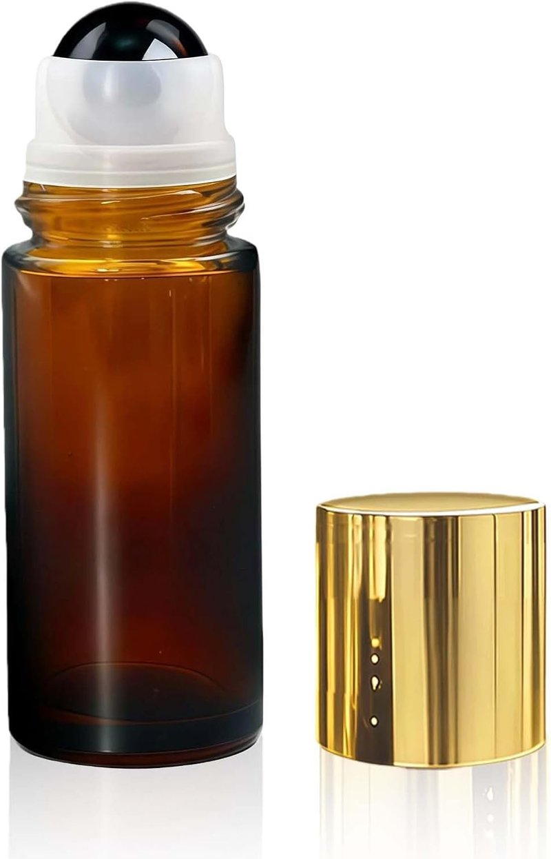 Obsidian Roller Bottles - 50ml Refillable Amber Glass for Essential Oils | Leak-Proof Travel Perfume with Natural Crystal Roller Balls