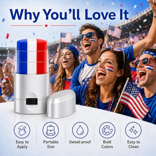 USA Flag Eye Black Stick - Red White and Blue Face Paint for Game Day