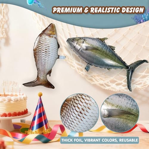 7pc Fishing Balloon Set with Net - Carp & Tuna Foil Balloons