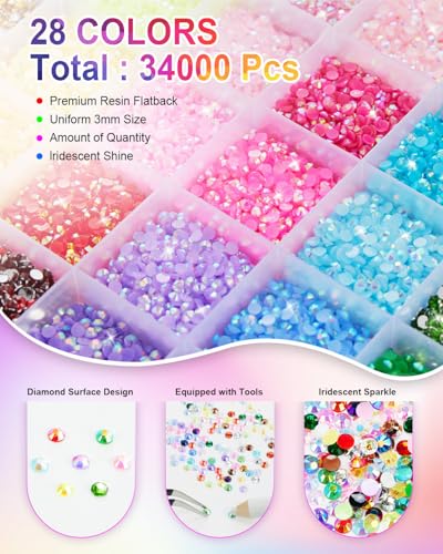 KakiStitch Blue 30000Pcs Jelly Rhinestones Bedazzling Kit with Glue & Tools
