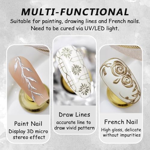 SUTOKAKA Metallic Nail Gel Kit - 5ml Gold & Silver Duo for 3D Art