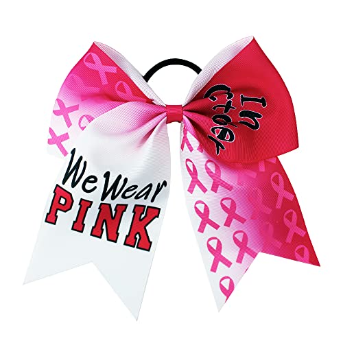 Breast Cancer Awareness Ribbon Hair Bow Ponytail Holder Pink Out Bow BCA01 Pink-A2