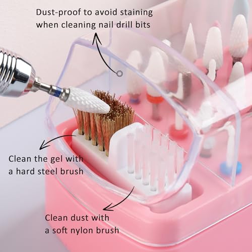 30-Hole Nail Drill Bit Holder & Cleaner Organizer - Pink