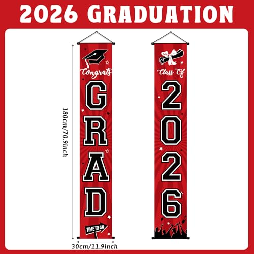Class of 2026 Graduation Banner - Red & Black Porch Sign Decor