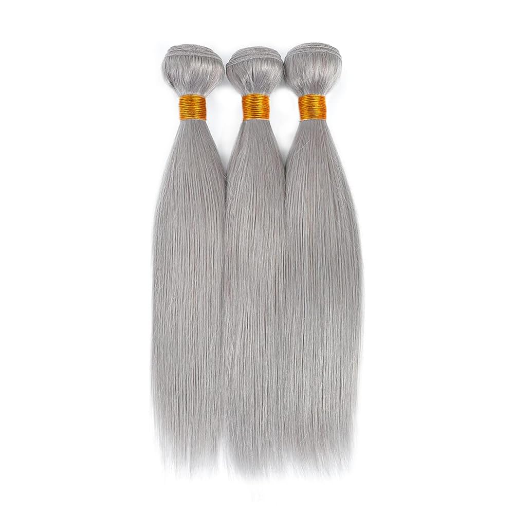 28 30 32 Inch Freiuoke Silver Human Hair Bundles Grey Straight Bundle Gray Hair Weave 3 Bundles Gray Color Long Hair Extensions