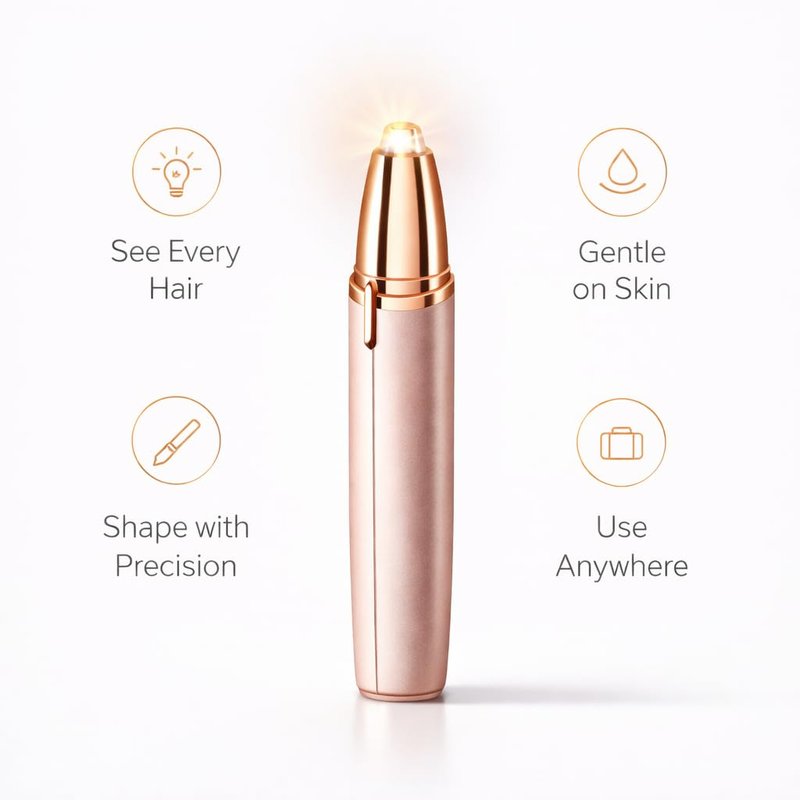 OMBRA DI NEBBIA Eyebrow Trimmer & Facial Hair Remover for Women, 18K Gold Plated Precision Electric Face Razor with Built-in LED Light, Painless Hair Removal for Eyebrows, Upper Lip, Chin & Peach Fuzz