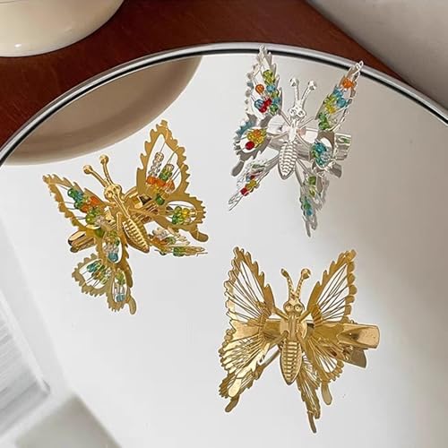 Butterfly Hair Clips Set - 8 Metal Barrettes with Moving Wings