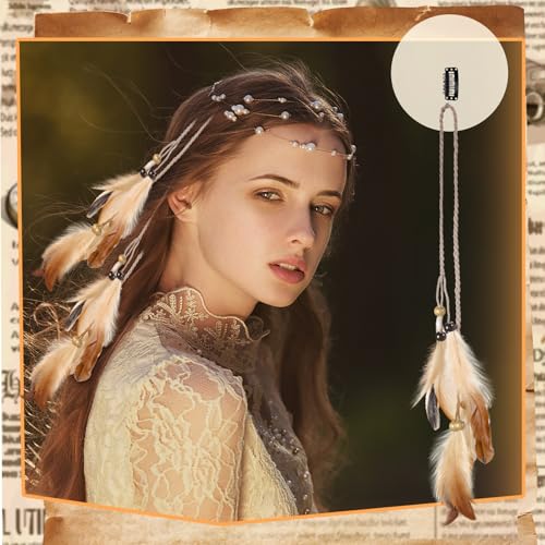 Geyoga 12 Pcs Brown Feather Hair Clips - Boho Style Extensions