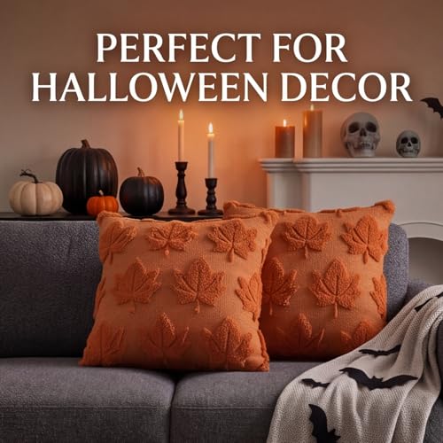 Set of 2 Orange Maple Leaf Pillow Covers 18"x18" for Fall Decor