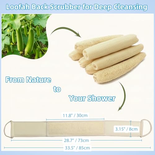33-Inch Natural Loofah Back Scrubber with Cotton Handles