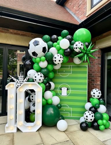 Soccer Balloon Garland Arch Kit - 115 Pcs Green Black White Balloons