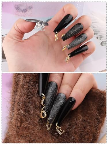 Kalolary Dangle Letter Nail Charms with Rhinestones & Tool