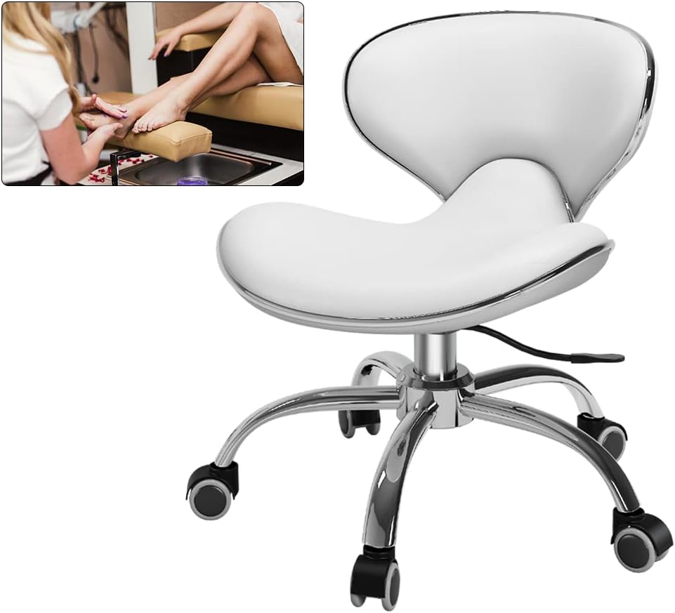 Ergonomic Pedicure Chair for Nail Tech - Adjustable Height, Hourglass Back Support | Ideal for Salon, Spa & Tattoo Use
